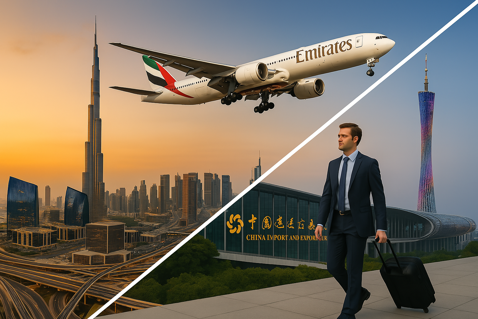 Passageiro indo para a Canton Fair com conexão em Dubai